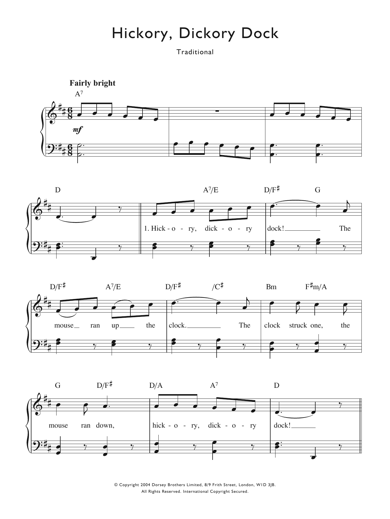 Download Traditional Nursery Rhyme Hickory Dickory Dock Sheet Music and learn how to play Piano & Vocal PDF digital score in minutes