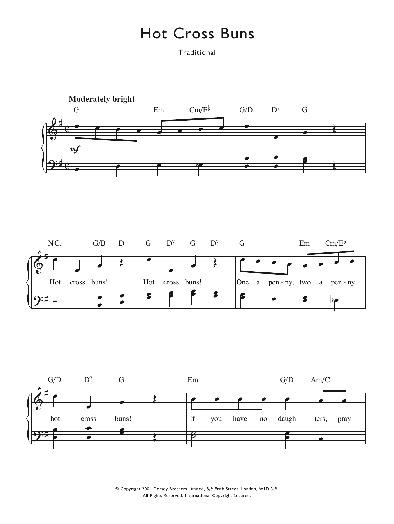Download Traditional Nursery Rhyme Hot Cross Buns Sheet Music and learn how to play Piano & Vocal PDF digital score in minutes