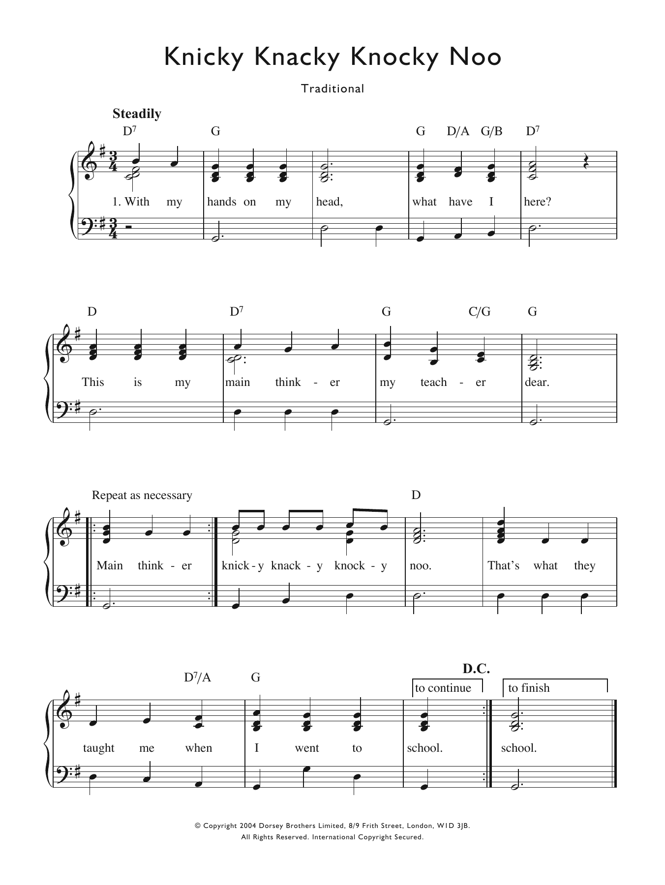 Download Traditional Nursery Rhyme Knicky Knacky Knocky Noo Sheet Music and learn how to play Piano & Vocal PDF digital score in minutes