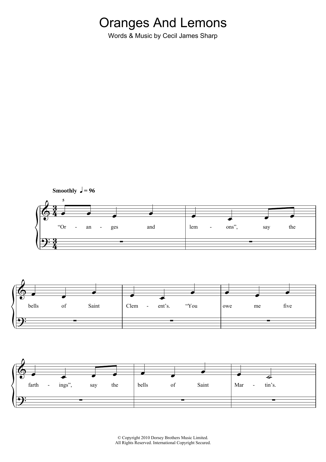 Download Traditional Nursery Rhyme Oranges And Lemons Sheet Music and learn how to play 5-Finger Piano PDF digital score in minutes