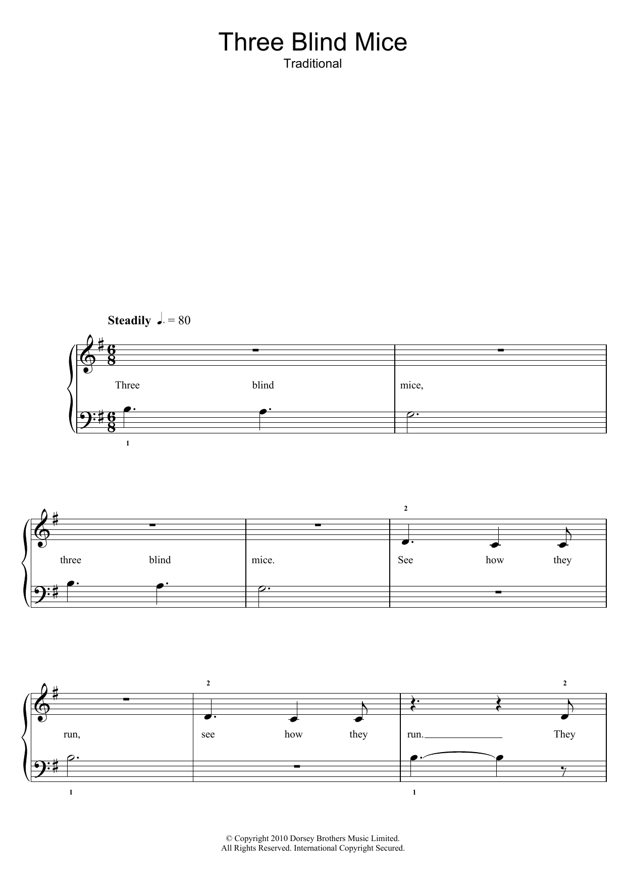 Download Traditional Nursery Rhyme Three Blind Mice Sheet Music and learn how to play 5-Finger Piano PDF digital score in minutes