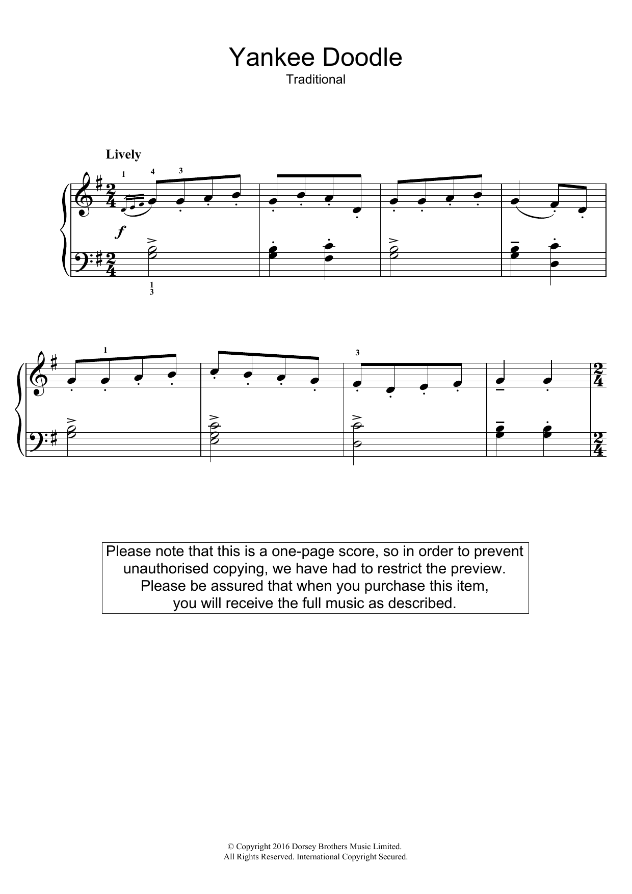 Download Traditional Nursery Rhyme Yankee Doodle Sheet Music and learn how to play Easy Piano PDF digital score in minutes