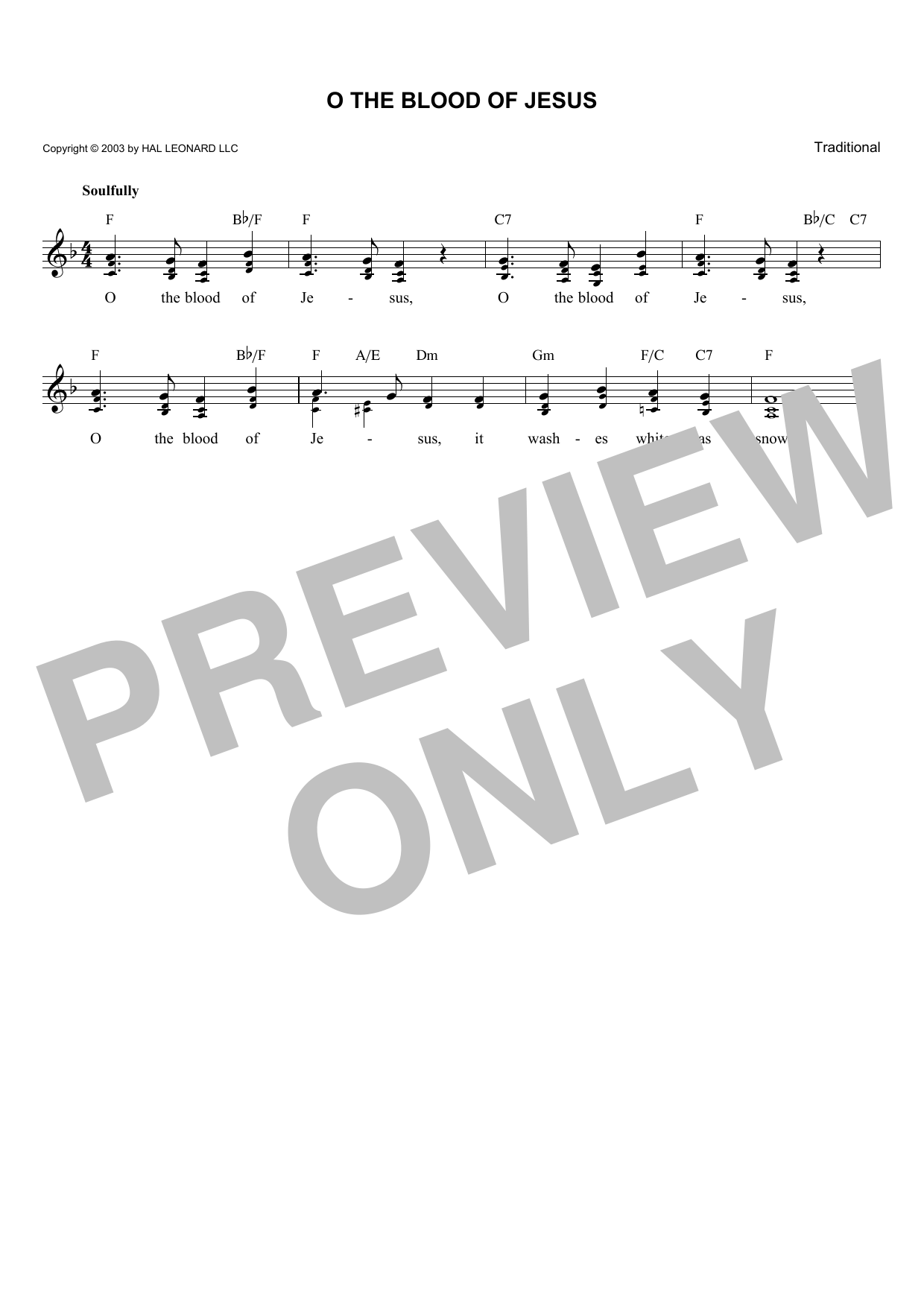 Download Traditional O The Blood Of Jesus Sheet Music and learn how to play Melody Line, Lyrics & Chords PDF digital score in minutes