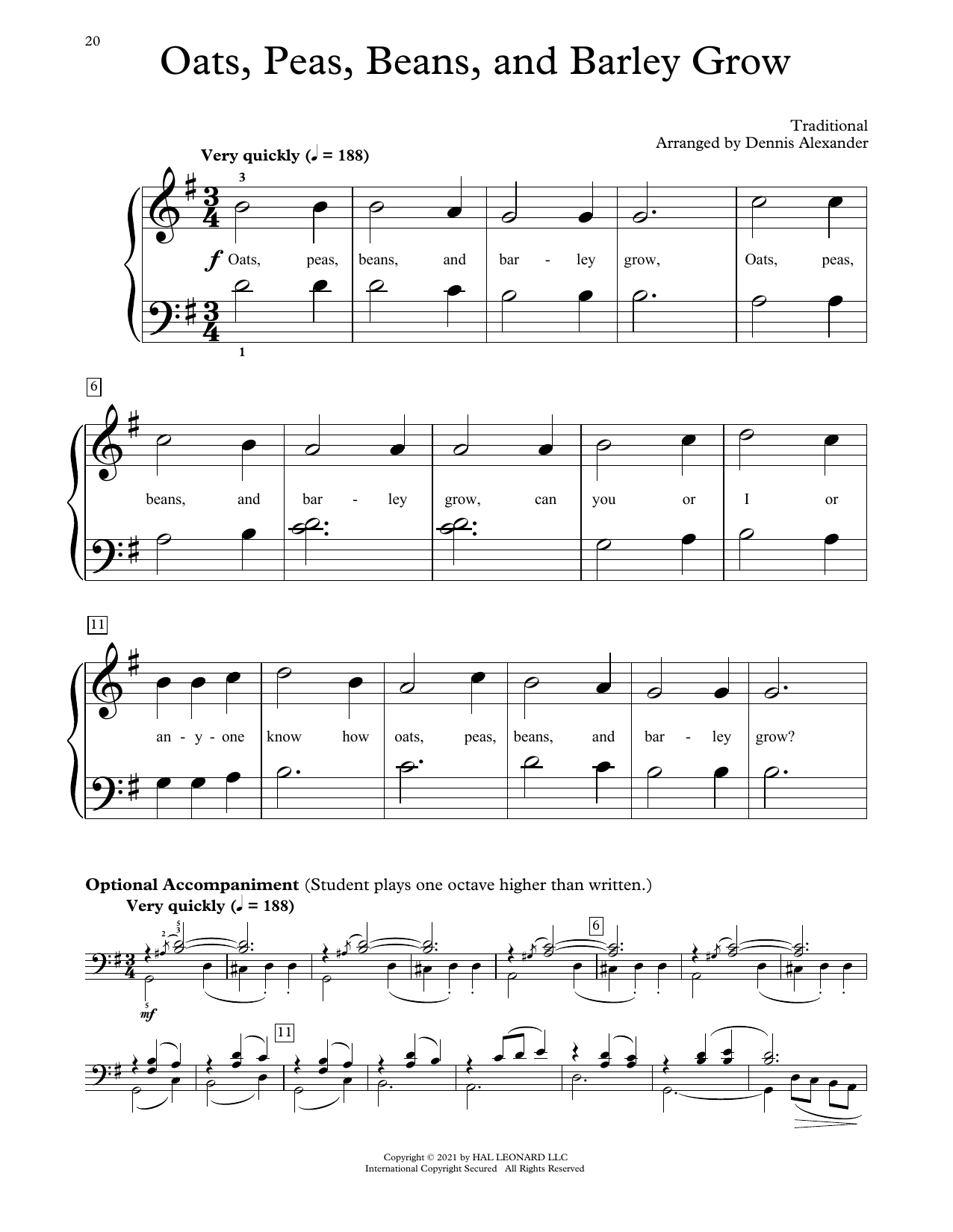 Download Traditional Oats, Peas, Beans And Barley Grow (arr. Dennis Alexander) Sheet Music and learn how to play Educational Piano PDF digital score in minutes