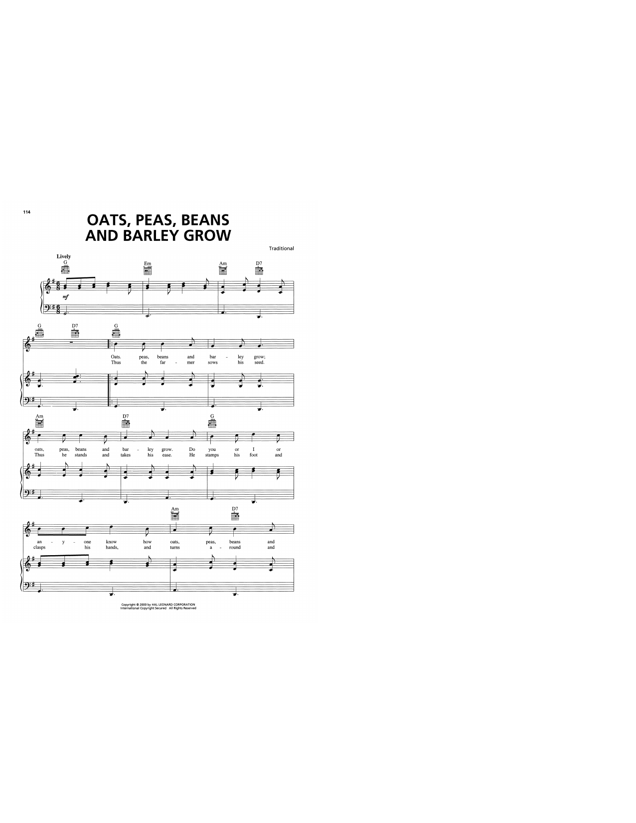 Download Traditional Oats, Peas, Beans And Barley Grow Sheet Music and learn how to play Piano, Vocal & Guitar Chords (Right-Hand Melody) PDF digital score in minutes