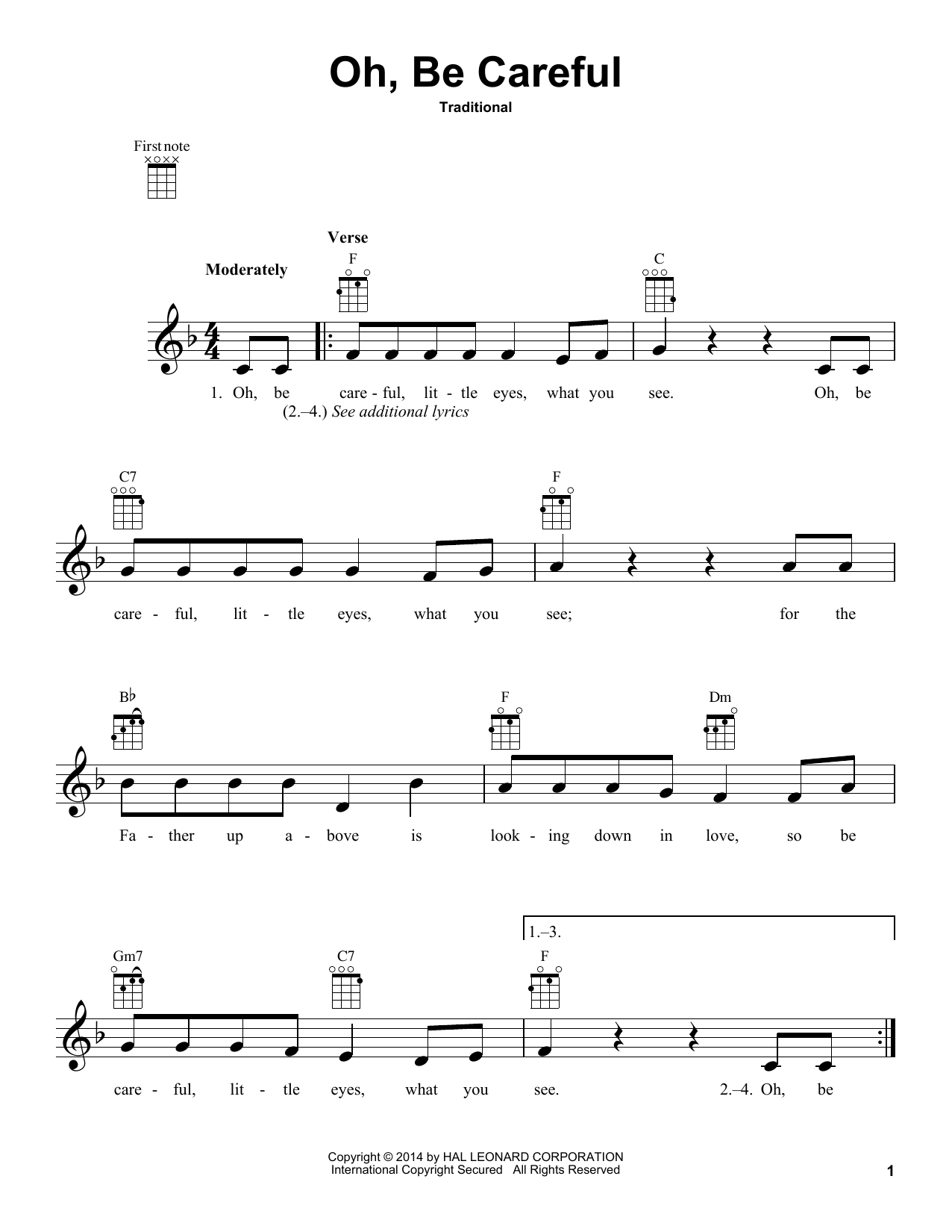 Download Traditional Oh, Be Careful Sheet Music and learn how to play Lead Sheet / Fake Book PDF digital score in minutes