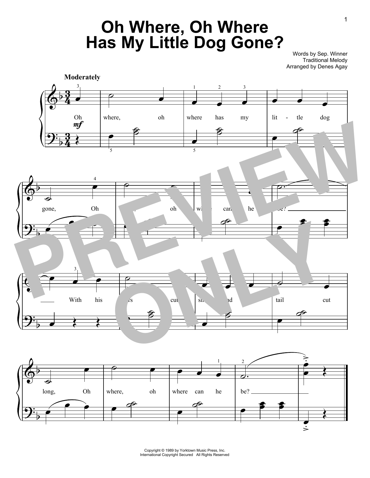 Download Traditional Oh Where, Oh Where Has My Little Dog Gone (arr. Denes Agay) Sheet Music and learn how to play Easy Piano PDF digital score in minutes