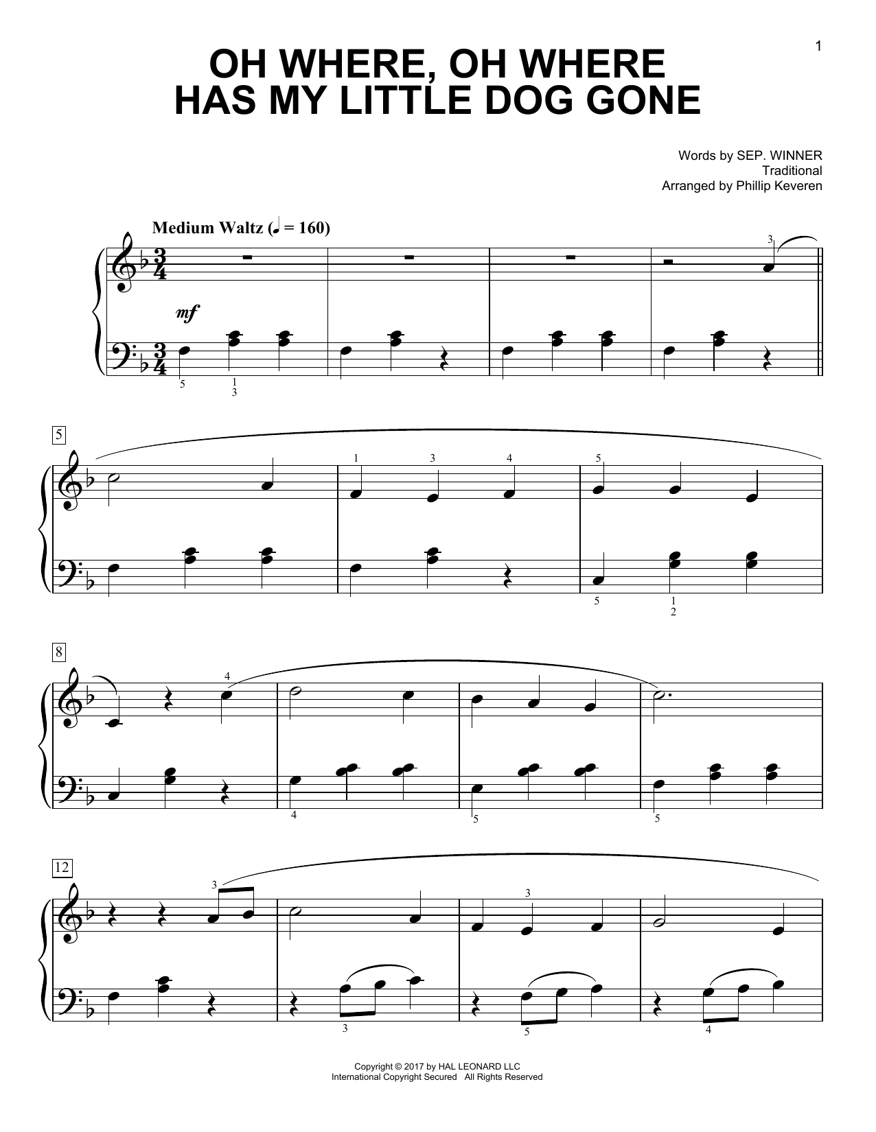 Download Phillip Keveren Oh Where, Oh Where Has My Little Dog Gone Sheet Music and learn how to play Easy Piano PDF digital score in minutes