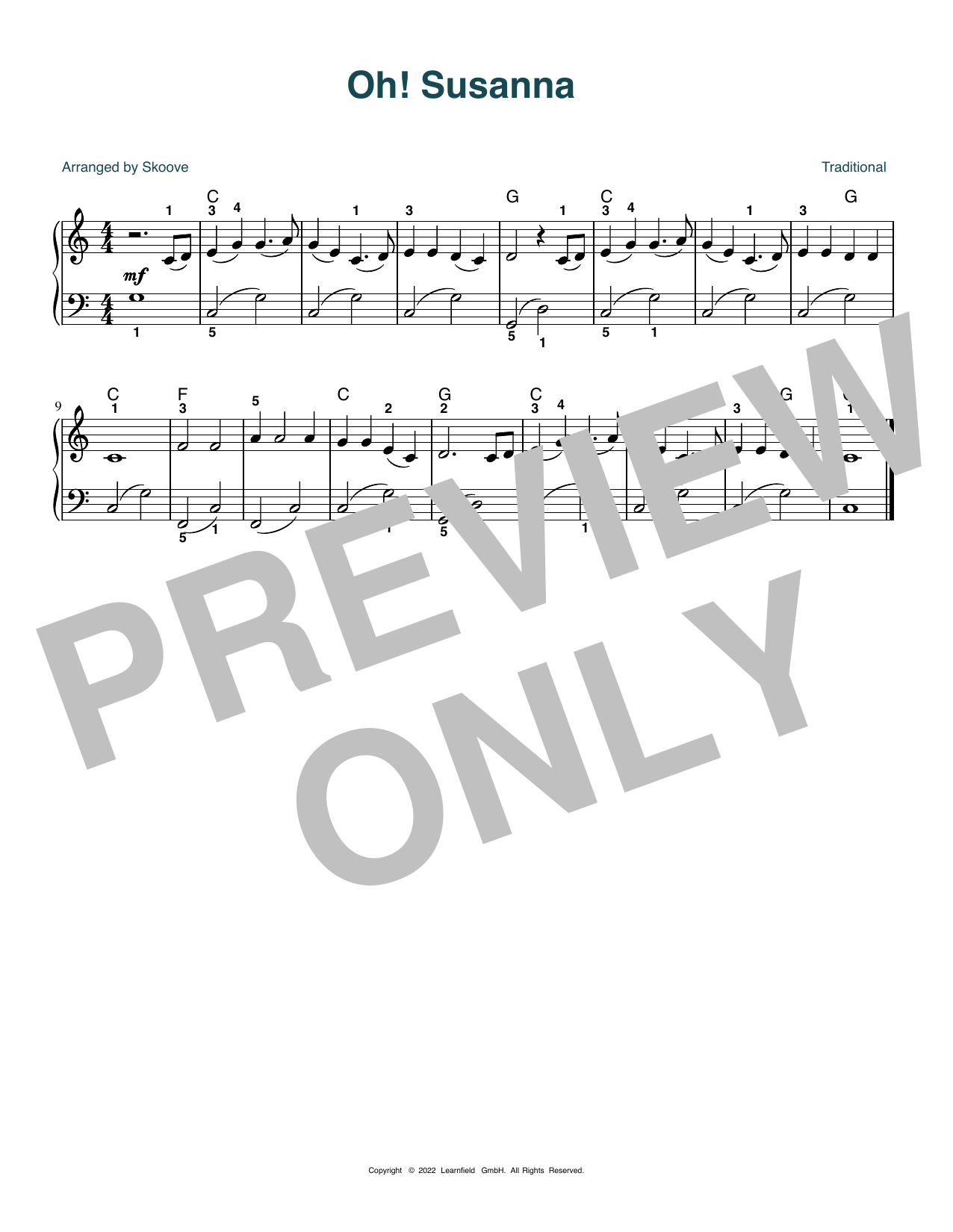 Download Traditional Oh! Susanna (arr. Skoove) Sheet Music and learn how to play Beginner Piano (Abridged) PDF digital score in minutes