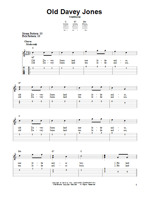 Download Traditional Old Davey Jones Sheet Music and learn how to play Easy Guitar Tab PDF digital score in minutes