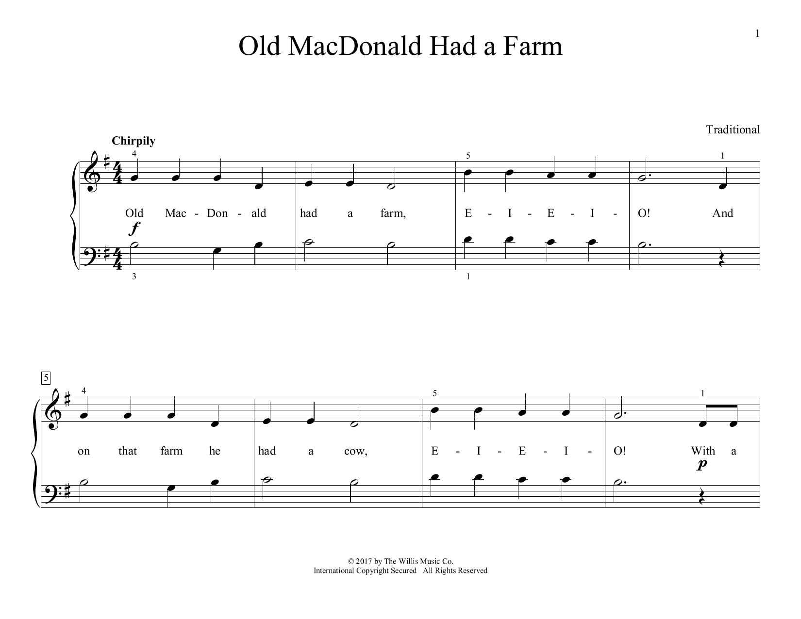 Download Traditional Old MacDonald Had A Farm (arr. Christopher Hussey) Sheet Music and learn how to play Educational Piano PDF digital score in minutes