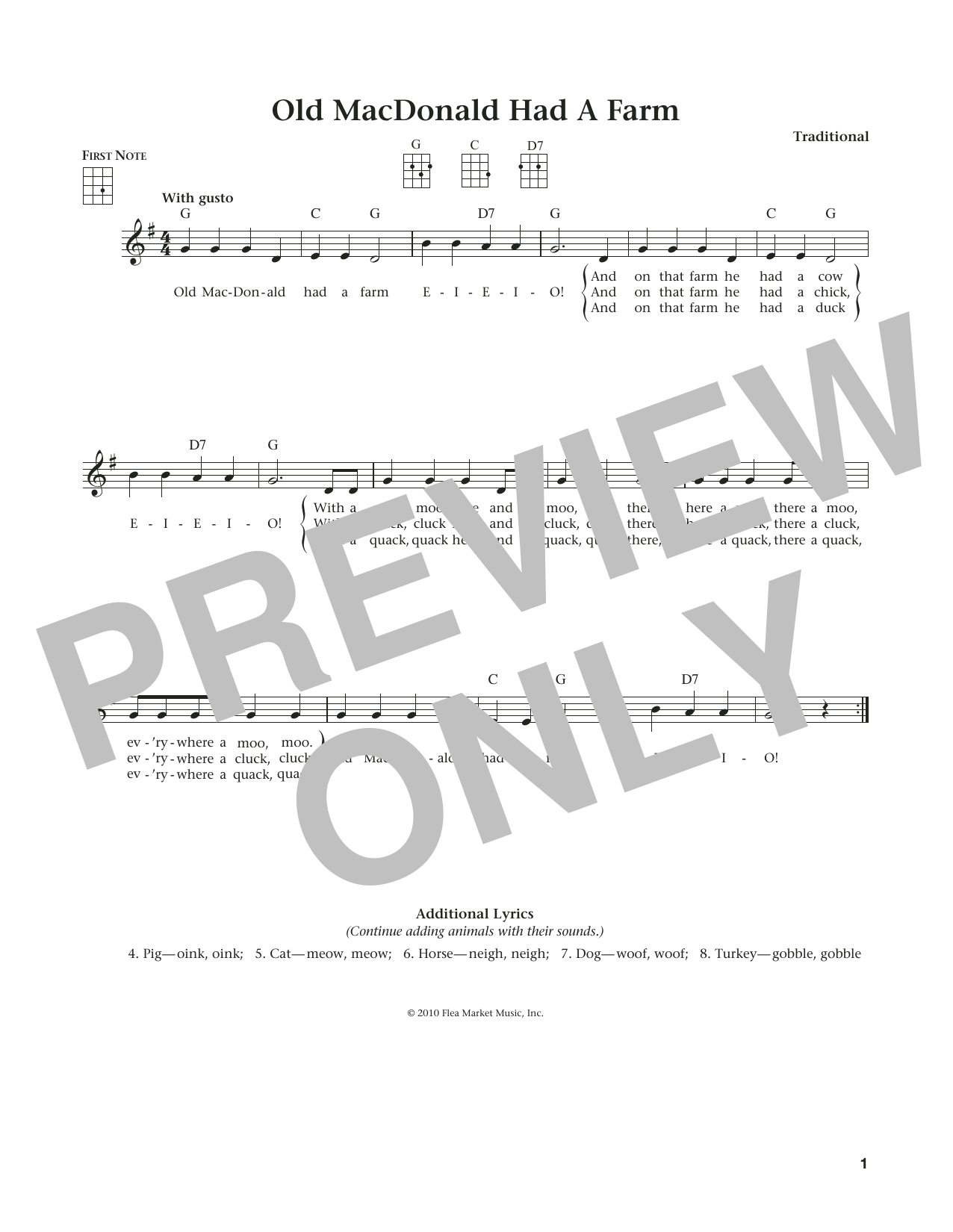 Download Traditional Old Macdonald Had A Farm Sheet Music and learn how to play Ukulele PDF digital score in minutes