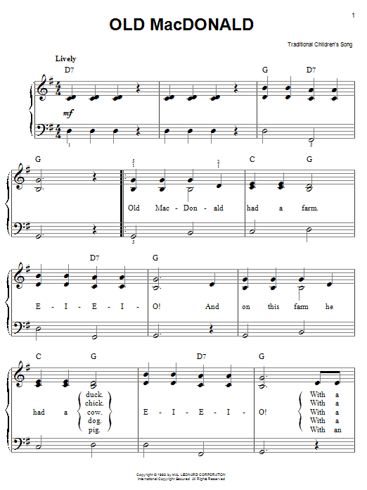 Download Traditional Old MacDonald Sheet Music and learn how to play Lyrics & Chords PDF digital score in minutes