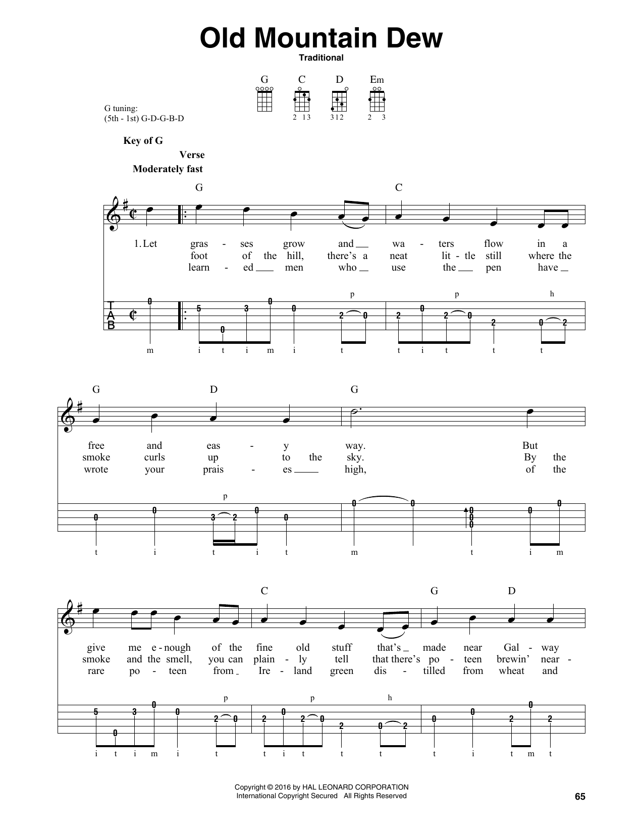 Download Traditional Old Mountain Dew Sheet Music and learn how to play Banjo PDF digital score in minutes