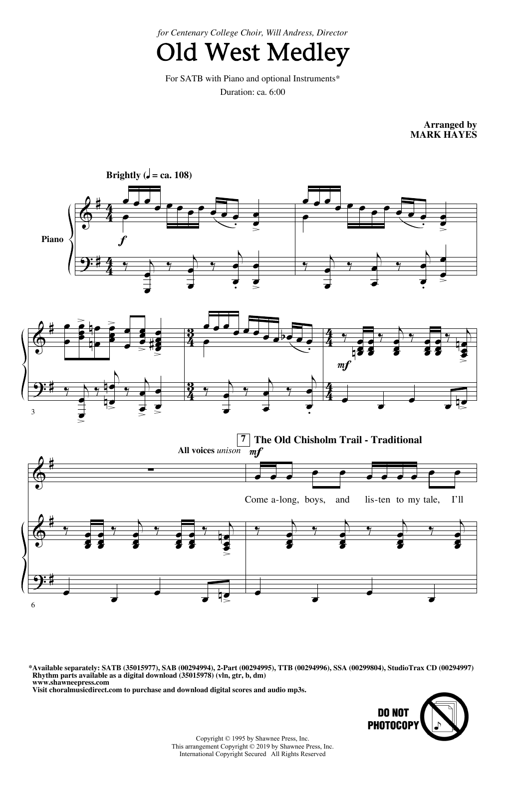 Download Traditional Old West Medley (arr. Mark Hayes) Sheet Music and learn how to play 2-Part Choir PDF digital score in minutes