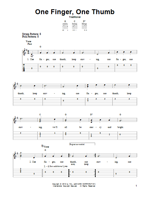 Download Traditional One Finger, One Thumb Sheet Music and learn how to play Easy Guitar Tab PDF digital score in minutes