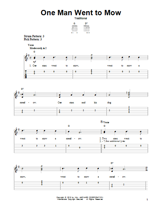 Download Traditional One Man Went To Mow Sheet Music and learn how to play Melody Line, Lyrics & Chords PDF digital score in minutes