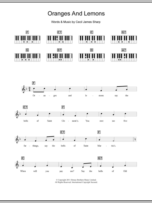 Download Traditional Oranges And Lemons Sheet Music and learn how to play Keyboard PDF digital score in minutes