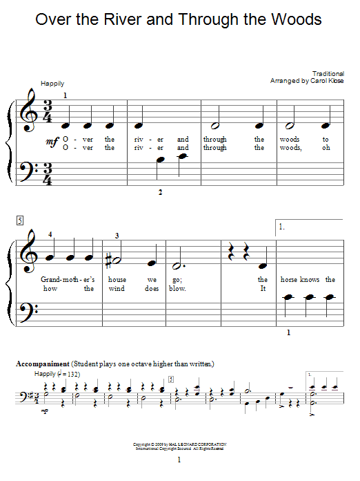 Download Traditional Over The River And Through The Woods Sheet Music and learn how to play SPREP PDF digital score in minutes