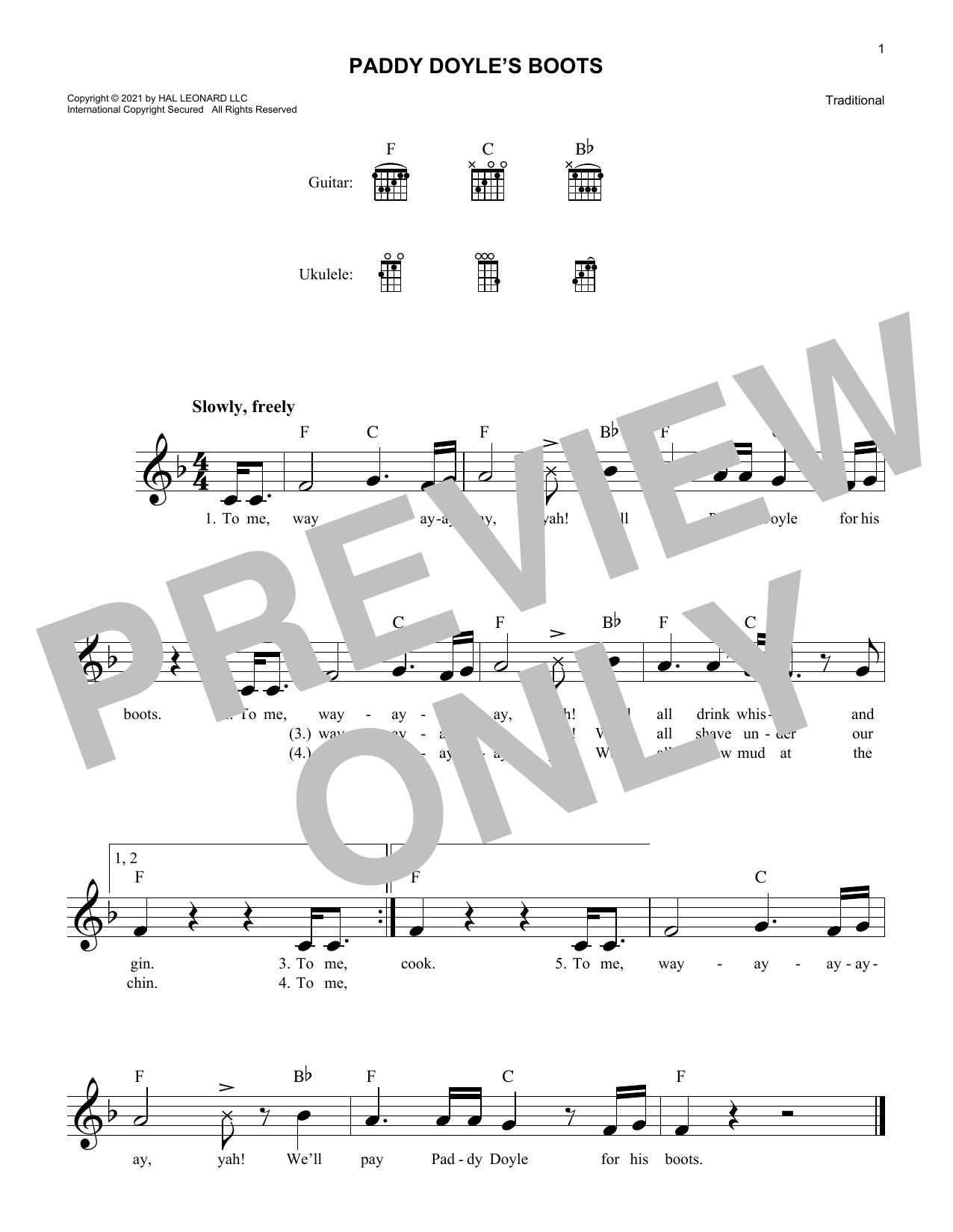 Download Traditional Paddy Doyle's Boots Sheet Music and learn how to play Lead Sheet / Fake Book PDF digital score in minutes