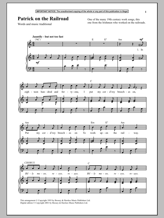 Download Traditional Patrick On The Railroad Sheet Music and learn how to play Piano PDF digital score in minutes