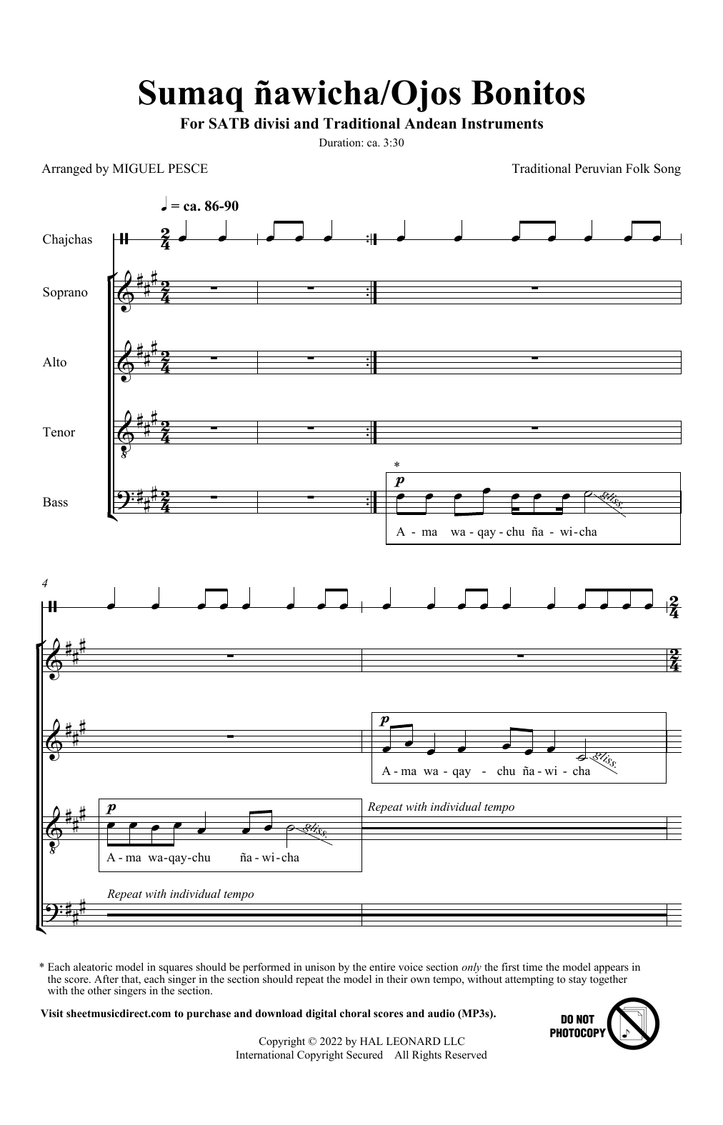 Download Traditional Peruvian Folk Song Sumaq Ñawicha/Ojos Bonitos (arr. Miguel Pesce) Sheet Music and learn how to play Choir PDF digital score in minutes