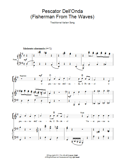 Download Traditional Pescator Dell'Onda (Fisherman From The Waves) Sheet Music and learn how to play SATB PDF digital score in minutes