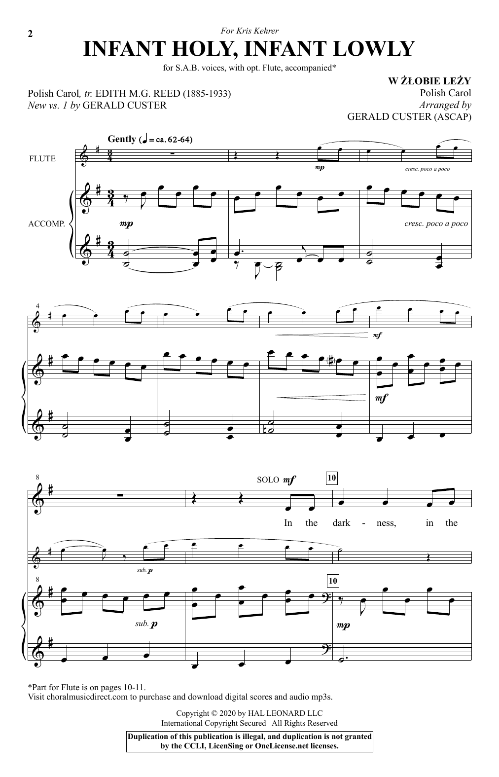 Download Traditional Polish Carol Infant Holy, Infant Lowly (arr. Gerald Custer) Sheet Music and learn how to play SAB Choir PDF digital score in minutes