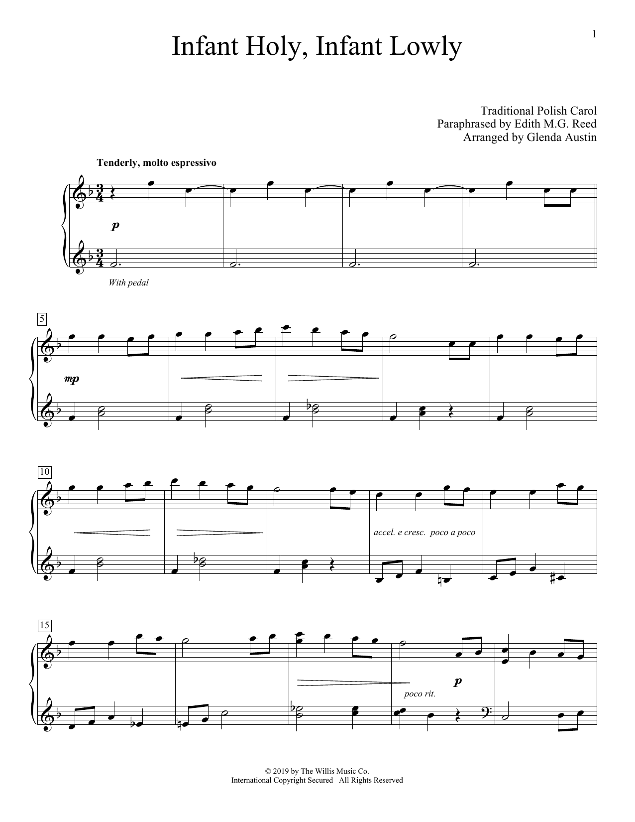 Download Traditional Polish Carol Infant Holy, Infant Lowly (arr. Glenda Austin) Sheet Music and learn how to play Piano Solo PDF digital score in minutes