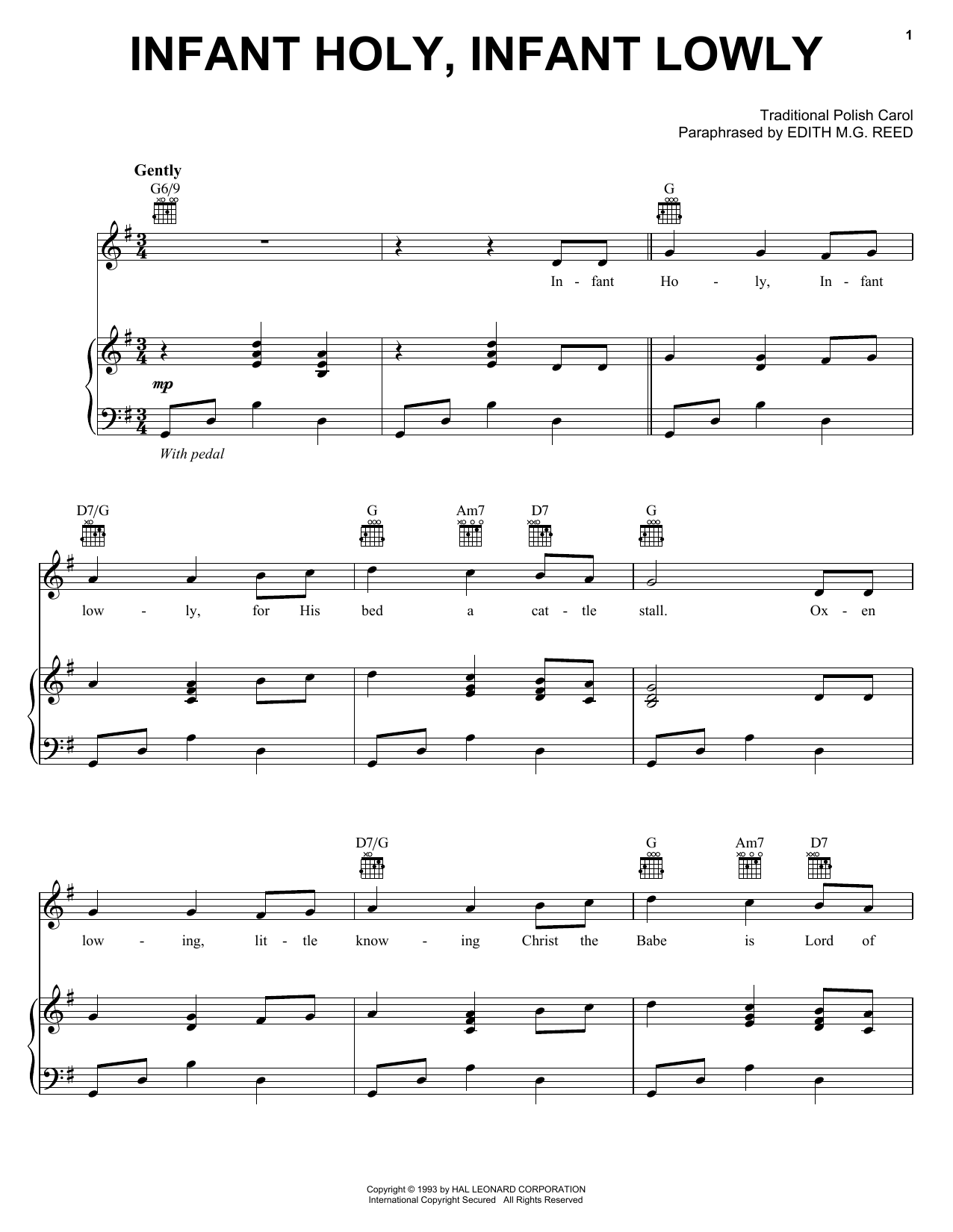 Download Traditional Carol Infant Holy, Infant Lowly Sheet Music and learn how to play Piano, Vocal & Guitar (Right-Hand Melody) PDF digital score in minutes
