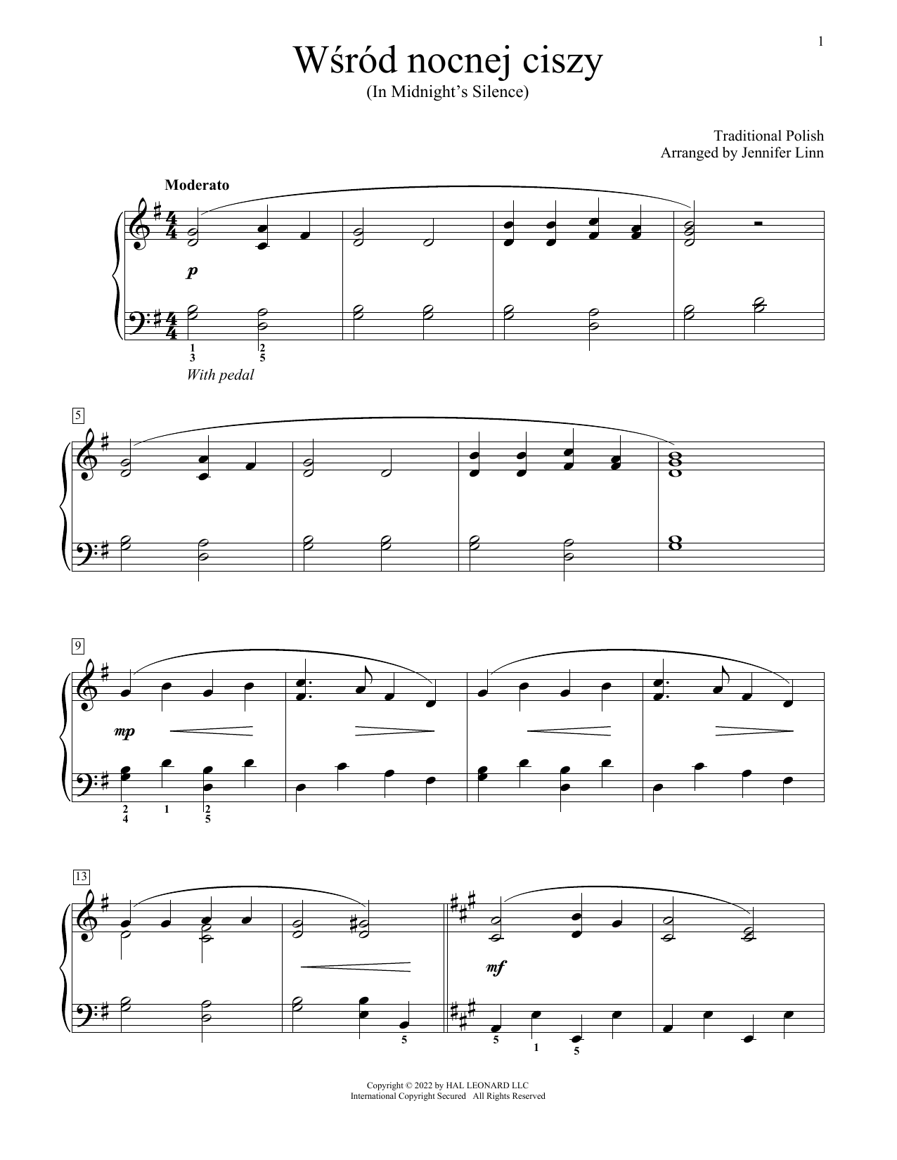 Download Traditional Polish Wsrod Nocnej Ciszy (arr. Jennifer Linn) Sheet Music and learn how to play Educational Piano PDF digital score in minutes