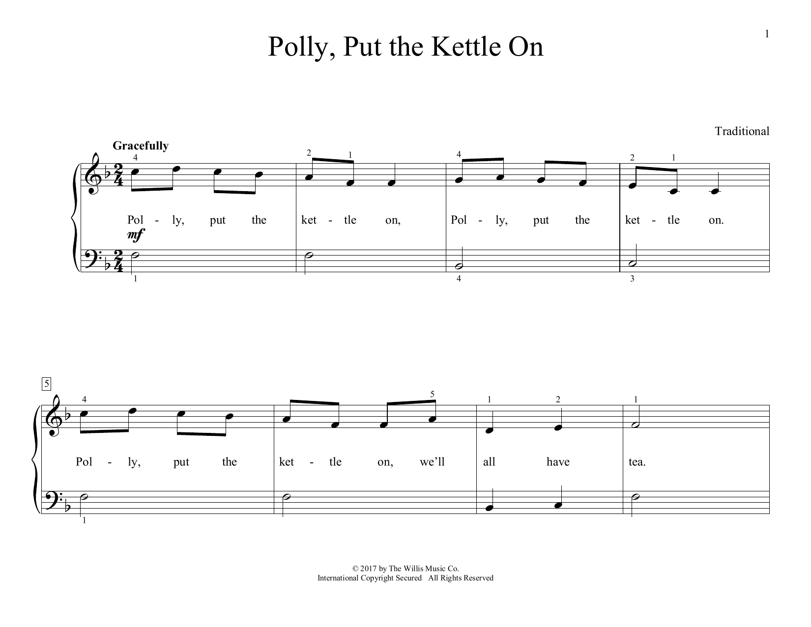 Download Traditional Polly, Put The Kettle On (arr. Christopher Hussey) Sheet Music and learn how to play Educational Piano PDF digital score in minutes