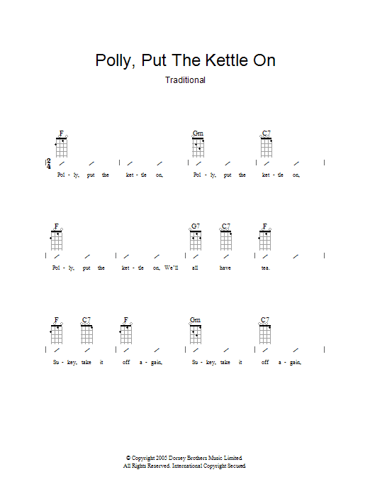 Download Traditional Polly Put The Kettle On Sheet Music and learn how to play Ukulele with strumming patterns PDF digital score in minutes
