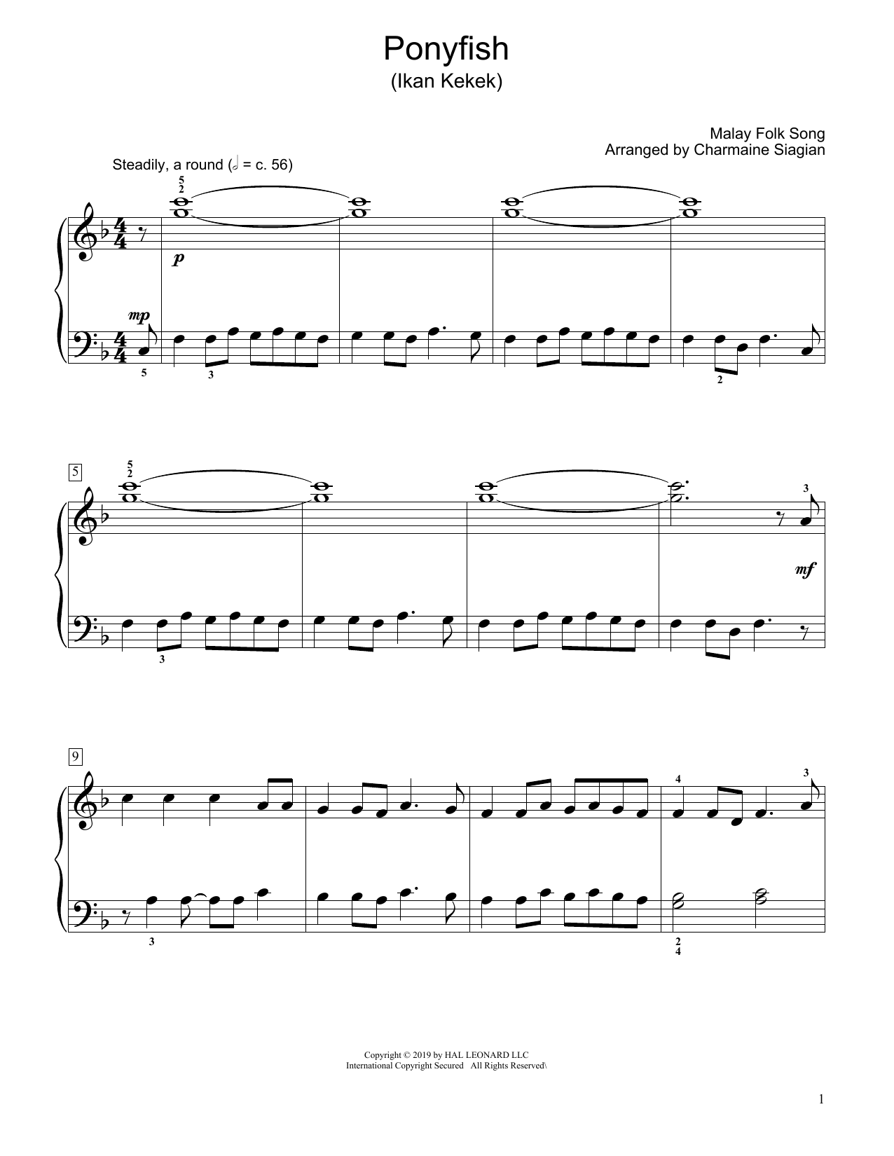 Download Traditional Ponyfish (Ikan Kekek) (arr. Charmaine Siagian) Sheet Music and learn how to play Educational Piano PDF digital score in minutes