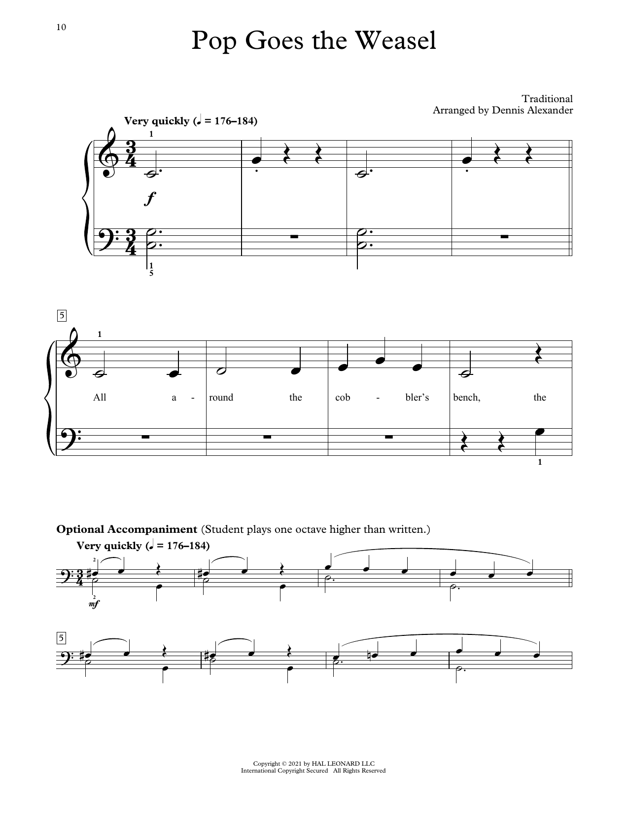Download Traditional Pop Goes The Weasel (arr. Dennis Alexander) Sheet Music and learn how to play Educational Piano PDF digital score in minutes