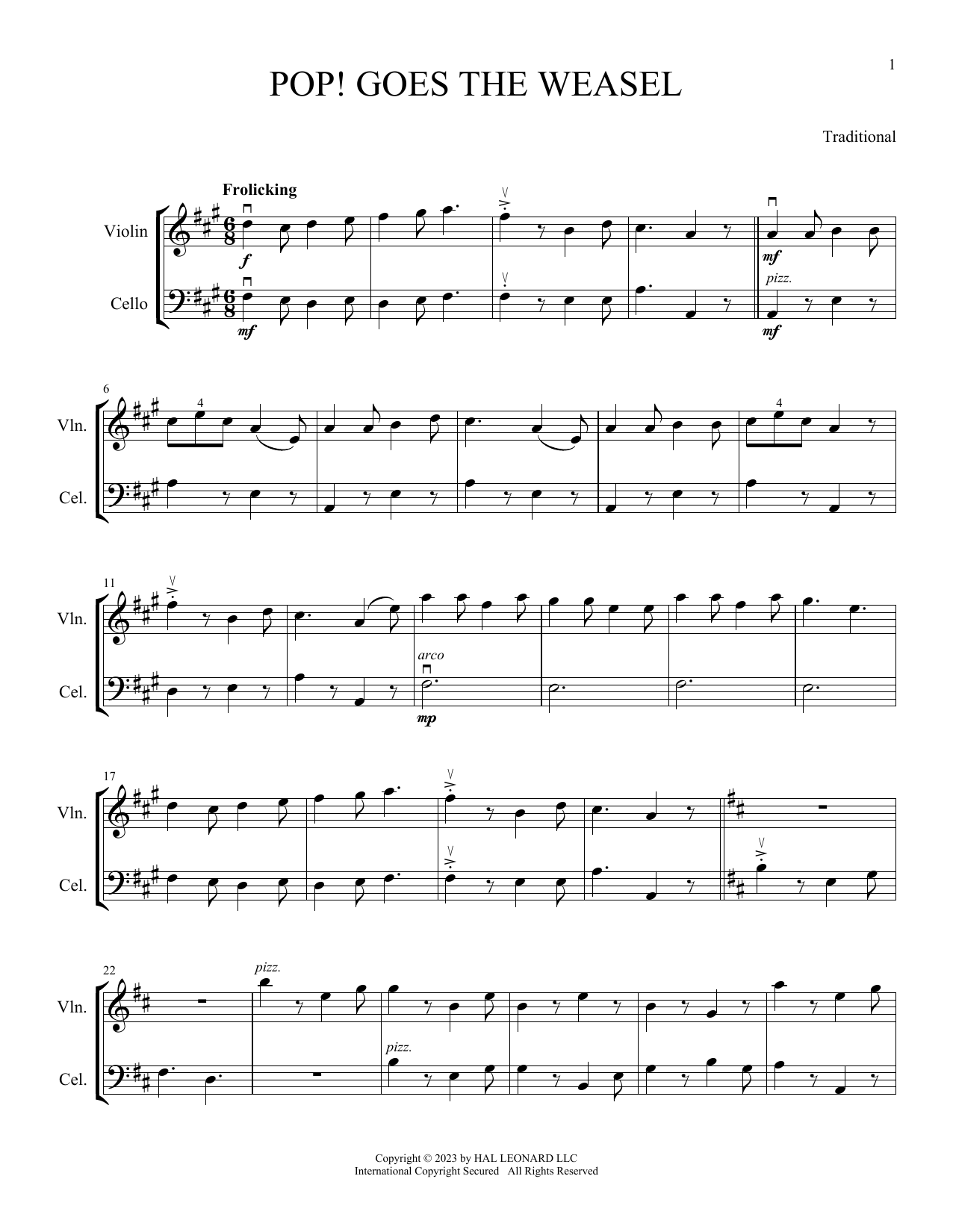 Download Traditional Pop Goes The Weasel (arr. Michelle Hynson) Sheet Music and learn how to play Instrumental Duet PDF digital score in minutes