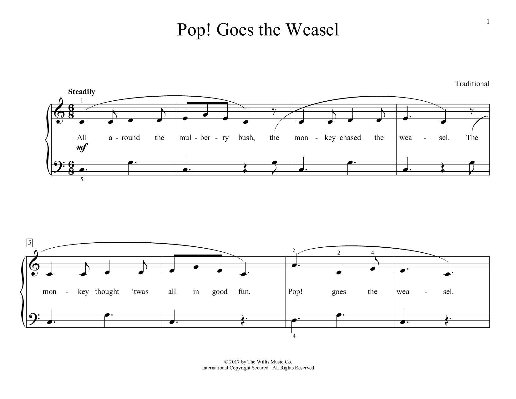 Download Traditional Pop! Goes The Weasel (arr. Christopher Hussey) Sheet Music and learn how to play Educational Piano PDF digital score in minutes
