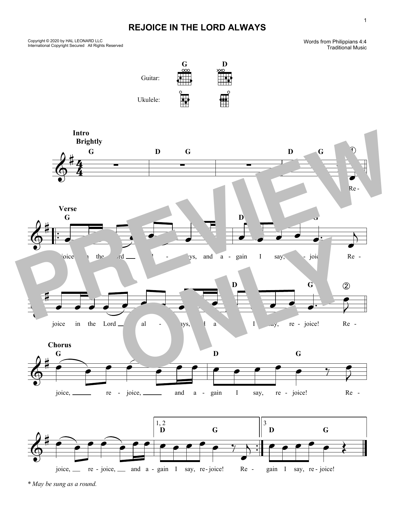 Download Traditional Rejoice In The Lord Always Sheet Music and learn how to play Lead Sheet / Fake Book PDF digital score in minutes