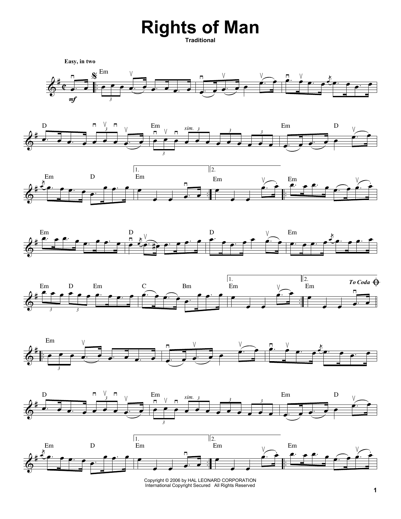 Download Traditional Rights Of Man Sheet Music and learn how to play Violin Solo PDF digital score in minutes