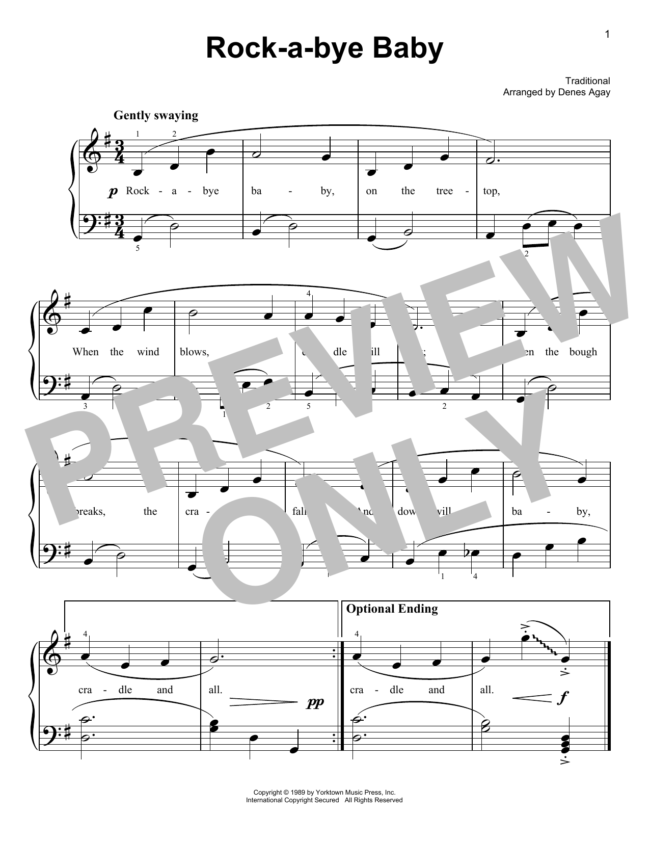 Download Traditional Rock-A-Bye, Baby (arr. Denes Agay) Sheet Music and learn how to play Easy Piano PDF digital score in minutes