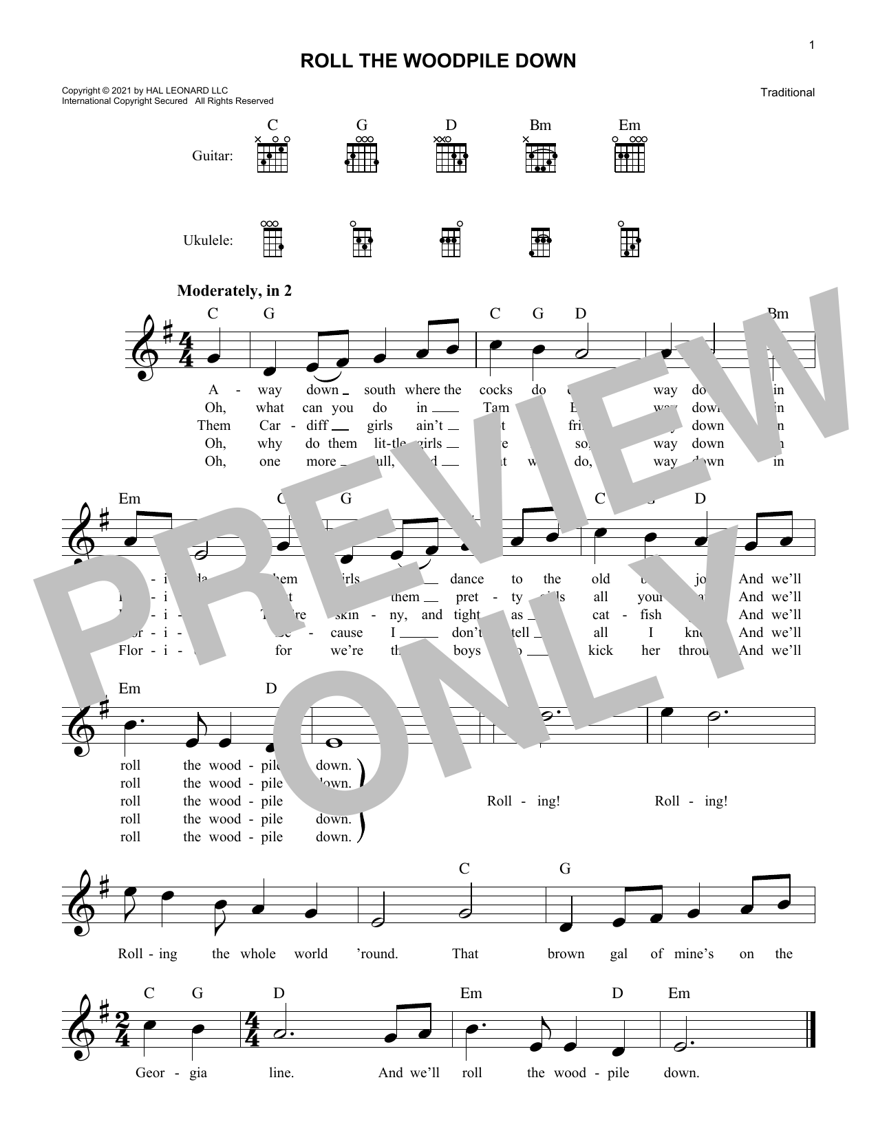 Download Traditional Roll The Woodpile Down Sheet Music and learn how to play Lead Sheet / Fake Book PDF digital score in minutes