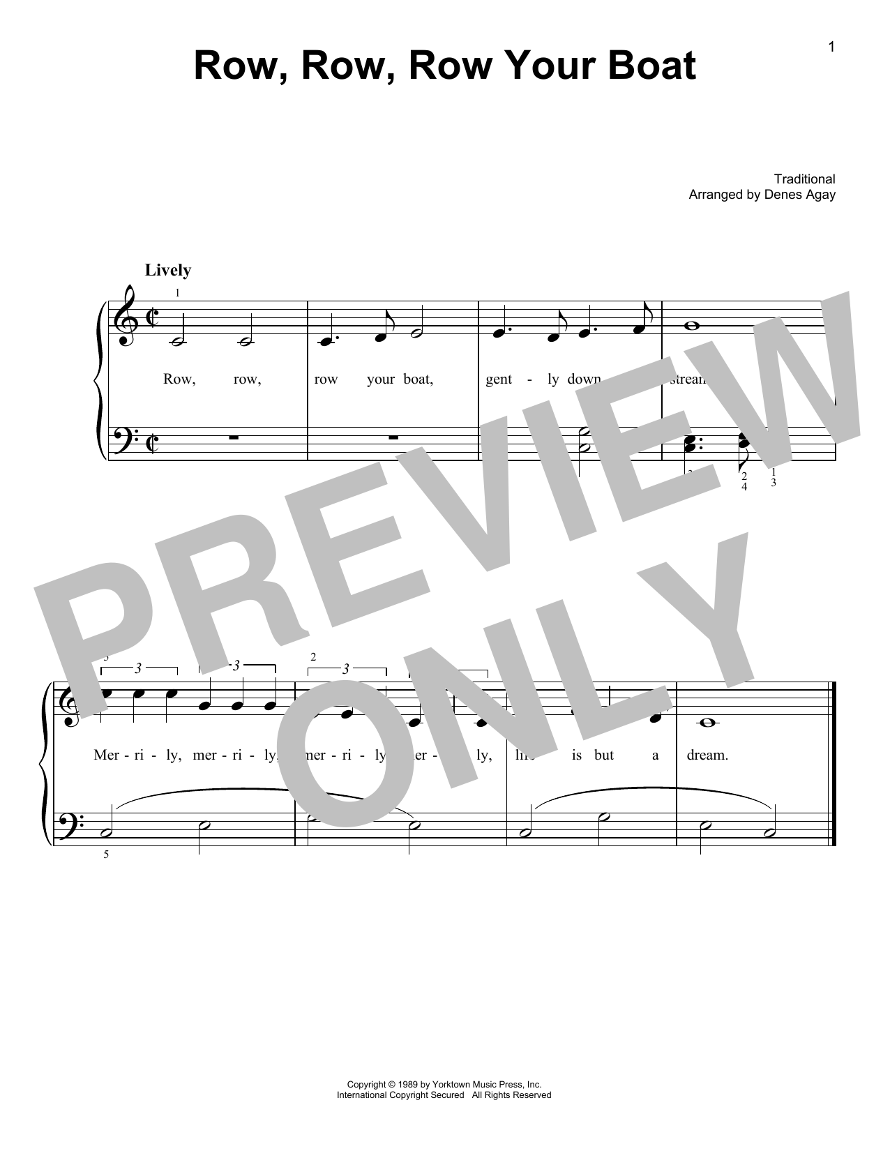 Download Traditional Row, Row, Row Your Boat (arr. Denes Agay) Sheet Music and learn how to play Easy Piano PDF digital score in minutes