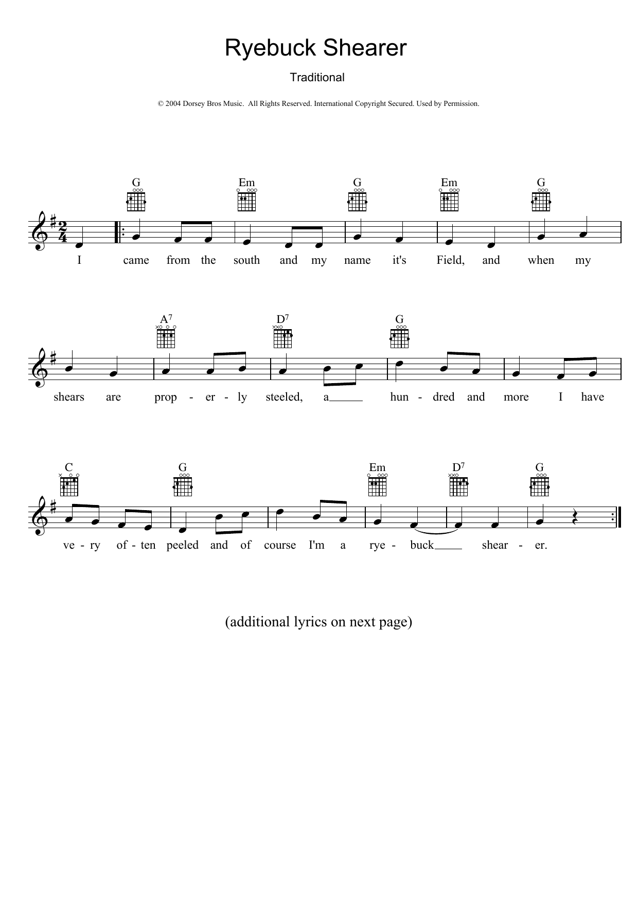 Download Traditional Ryebuck Shearer Sheet Music and learn how to play Melody Line, Lyrics & Chords PDF digital score in minutes
