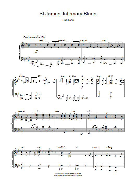 Download Traditional St James' Infirmary Blues Sheet Music and learn how to play Piano PDF digital score in minutes