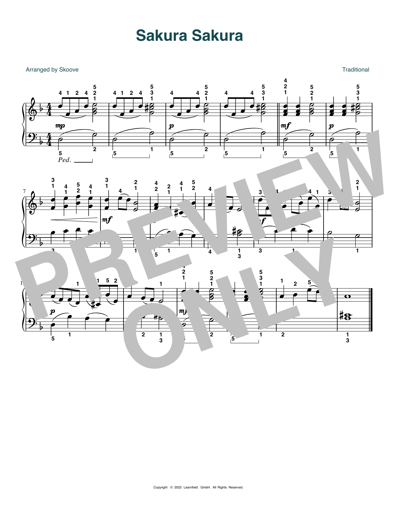 Download Traditional Sakura Sakura (arr. Skoove) Sheet Music and learn how to play Piano Solo PDF digital score in minutes