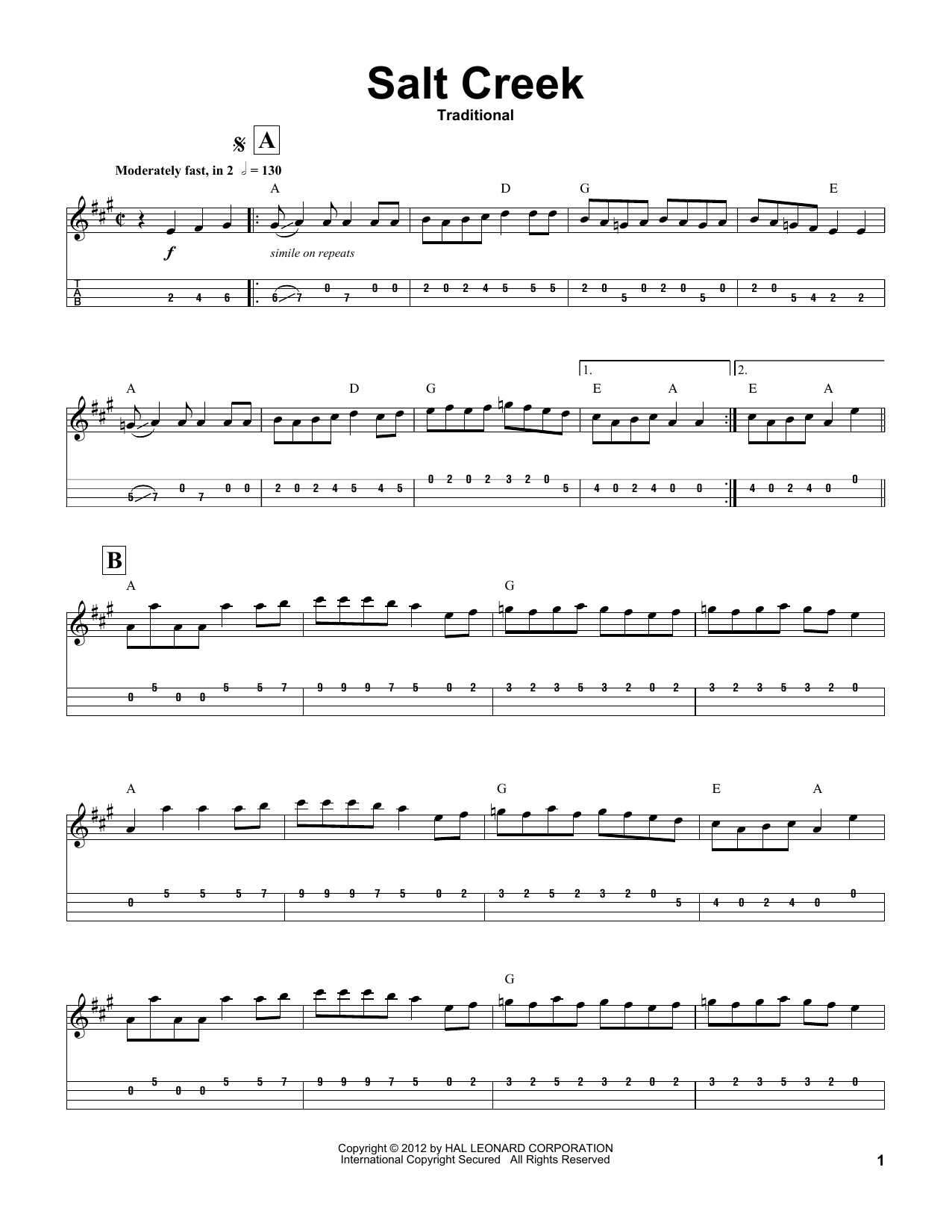 Download Traditional Salt Creek Sheet Music and learn how to play Mandolin PDF digital score in minutes
