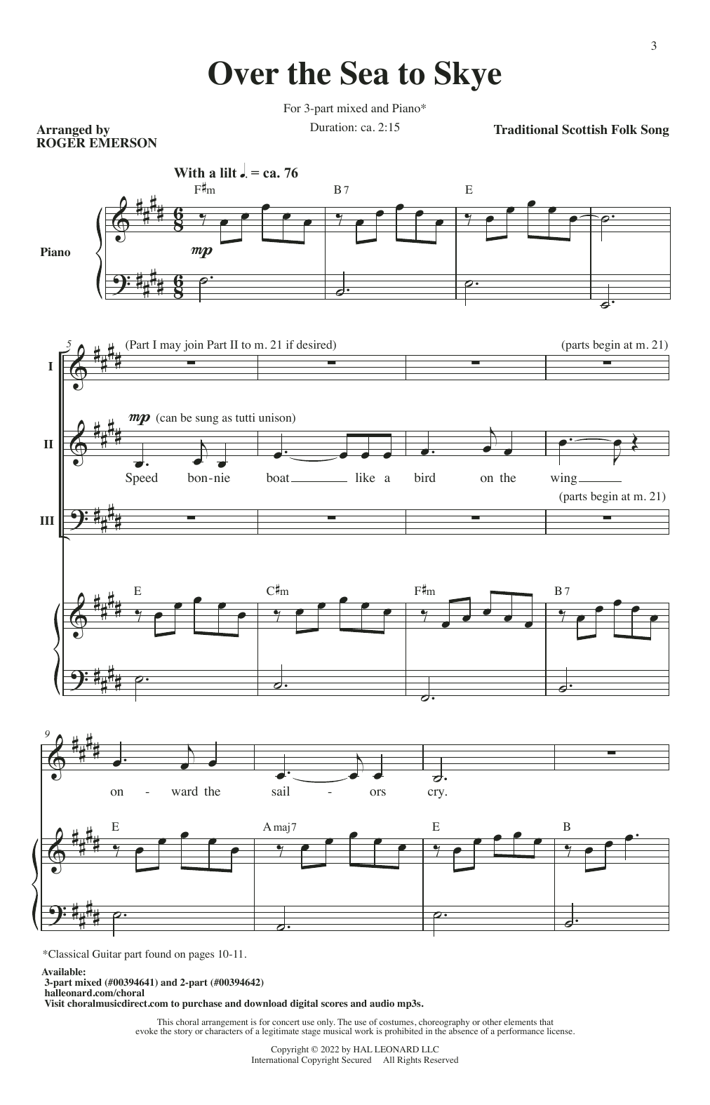 Download Traditional Scottish Folk Song Over The Sea To Skye (arr. Roger Emerson) Sheet Music and learn how to play 2-Part Choir PDF digital score in minutes