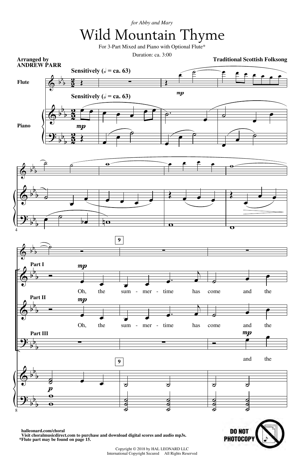 Download Traditional Scottish Folk Song Wild Mountain Thyme (arr. Andrew Parr) Sheet Music and learn how to play 3-Part Mixed Choir PDF digital score in minutes