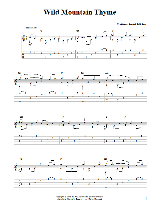 Download Mark Phillips Wild Mountain Thyme Sheet Music and learn how to play Easy Guitar Tab PDF digital score in minutes