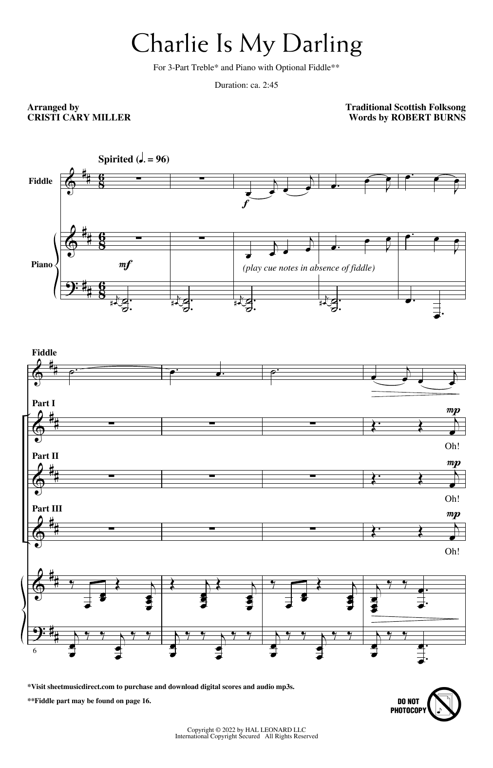 Download Traditional Scottish Folksong Charlie Is My Darling (arr. Cristi Cary Miller) Sheet Music and learn how to play 3-Part Treble Choir PDF digital score in minutes